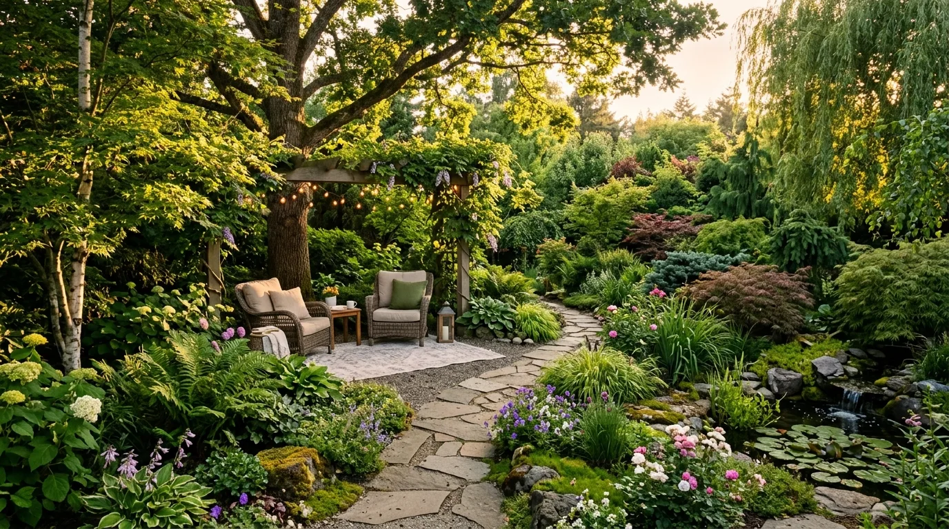 Beautiful backyard escape with layered outdoor living ideas.